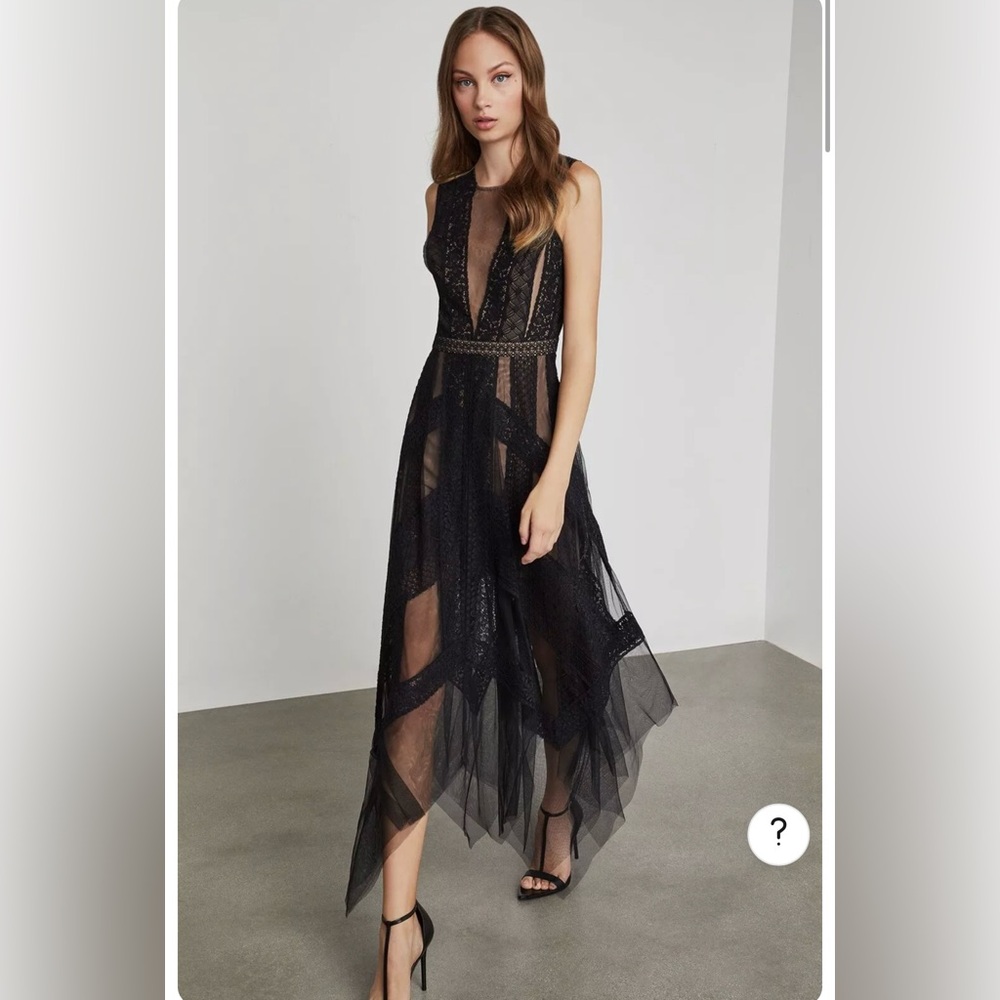 SOLD! Stunning BCBG MaxAzria Black Andi Sleeveless Asymmetric Tulle Gown